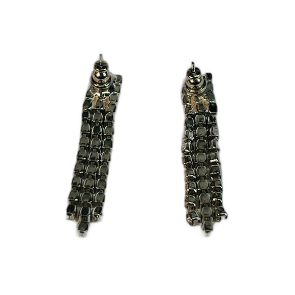 Vintage Rhinestone Dangle Earrings Pierced Silver Tone - Picture 5 of 6